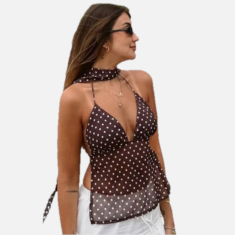 Brown Polka Dot Backless Cami Top – Women's Summer Cami Top