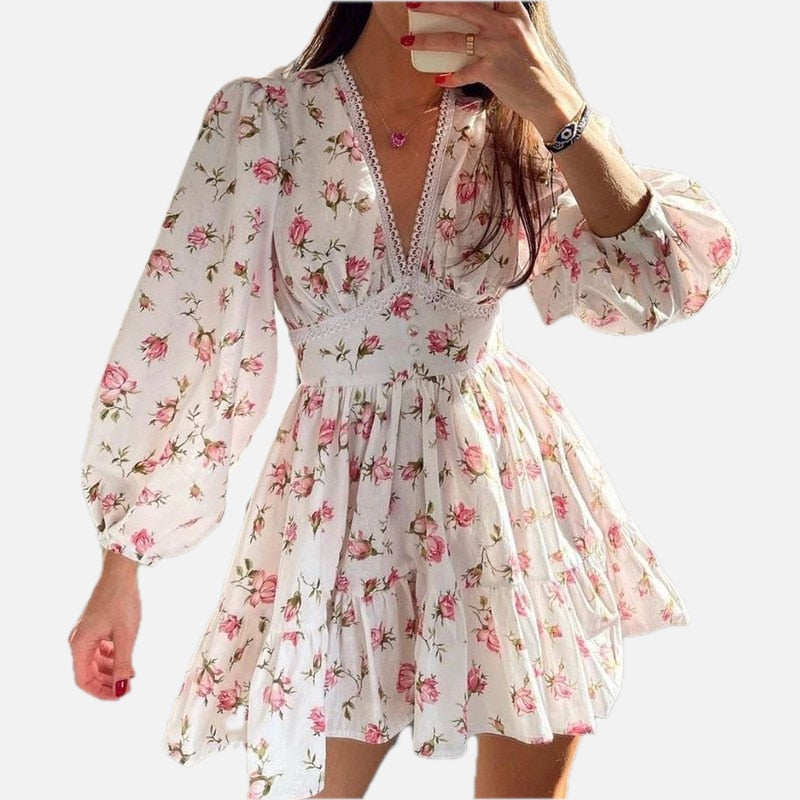 White Floral Lace Mini Dress – Women's Summer Mini Dress