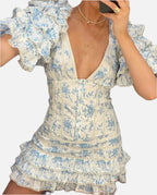 Blue Floral Ruffle Mini Dress – Women's Summer Mini Dress