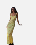 Yellow Flared Ruffle Floral Dress – Women's Summer Dress