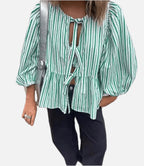 Striped Puff Sleeve Blouse – Women's Summer Blouse