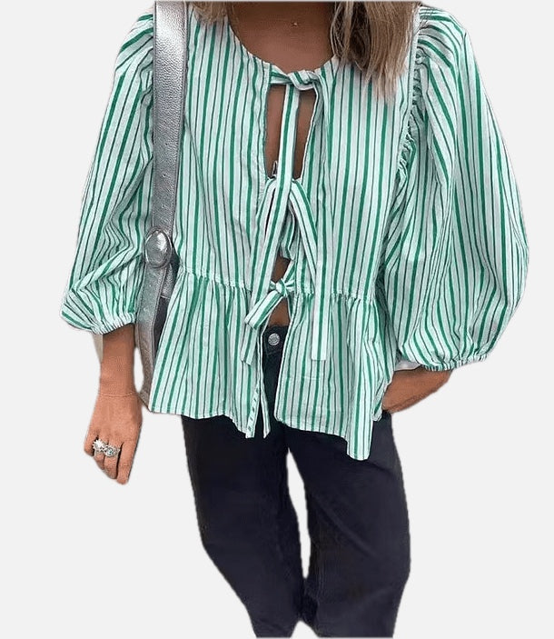 Striped Puff Sleeve Blouse – Women's Summer Blouse