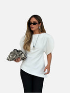 White Tricot Balloon Sleeve Top – Women's Summer Top