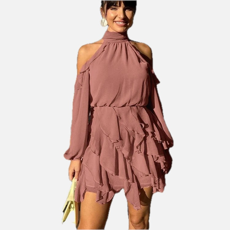 Pink Halter Tiered Mini Dress – Women's Summer Party Mini Dress