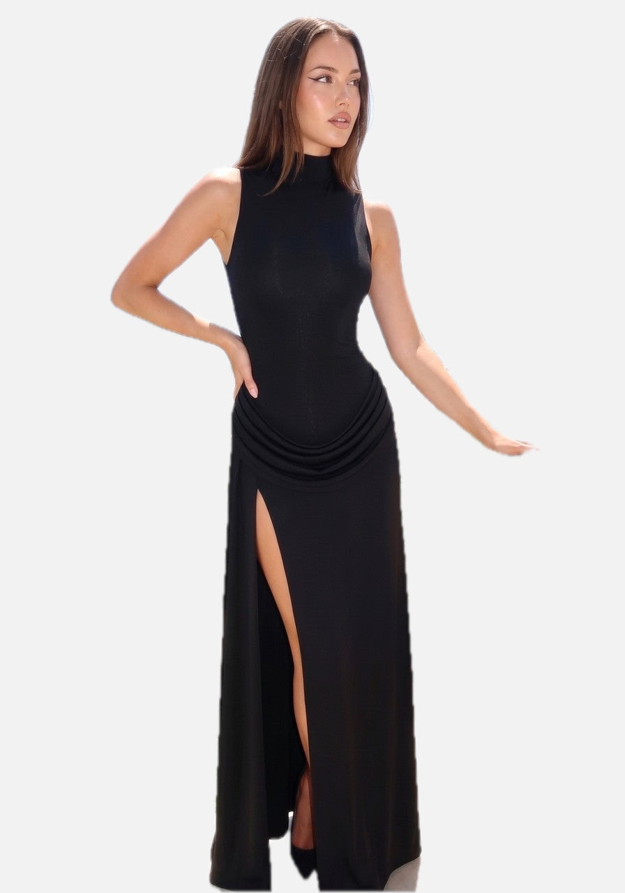 White Turtleneck Draped Maxi Dress – Women's Summer Maxi Dress