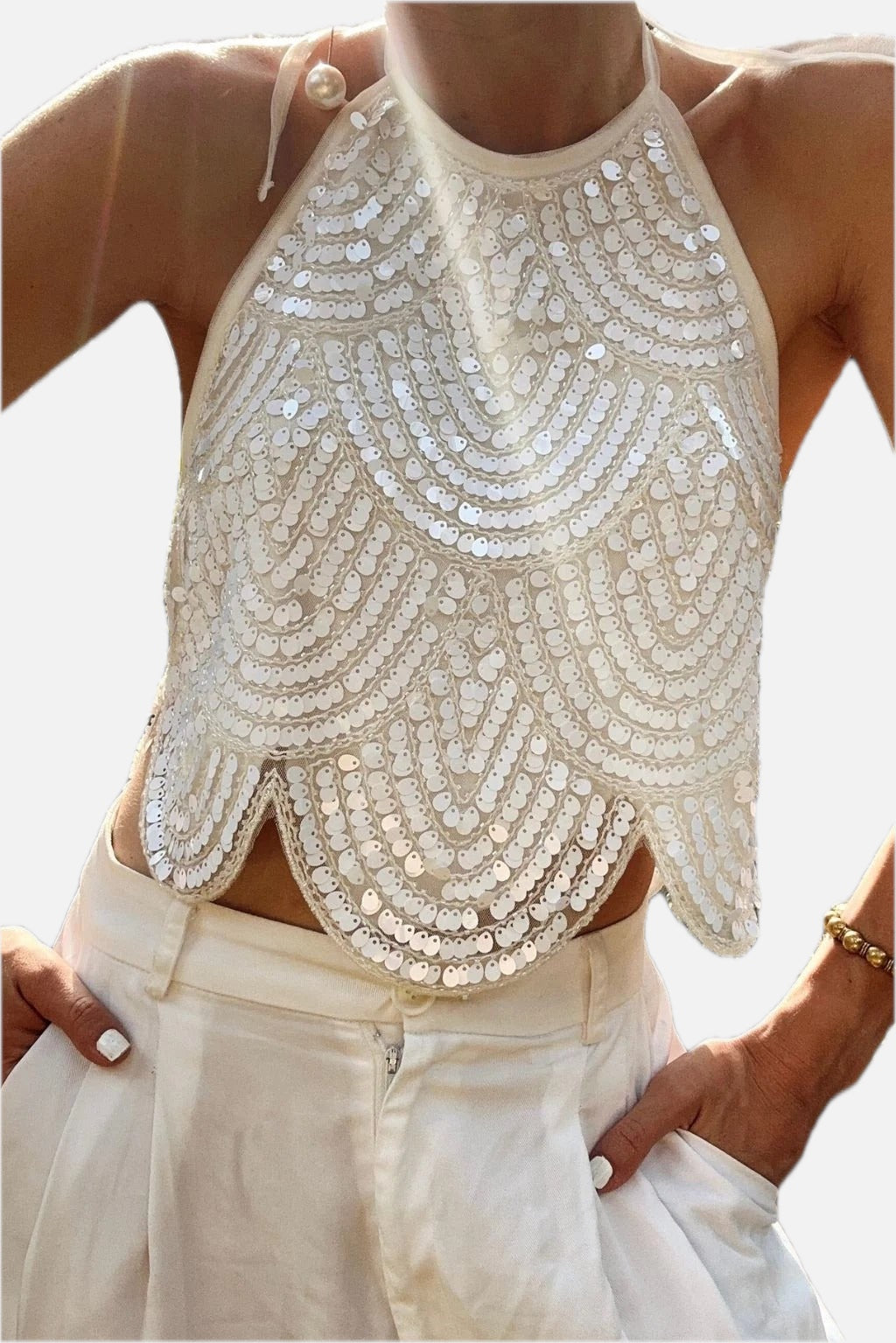 White Sequin Halter Top – Women's Summer Top