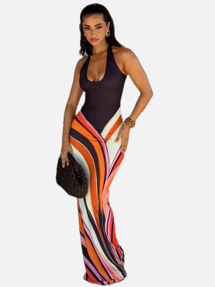 Colourblock Swirl Pattern Maxi Dress – Women's Summer Maxi Dress