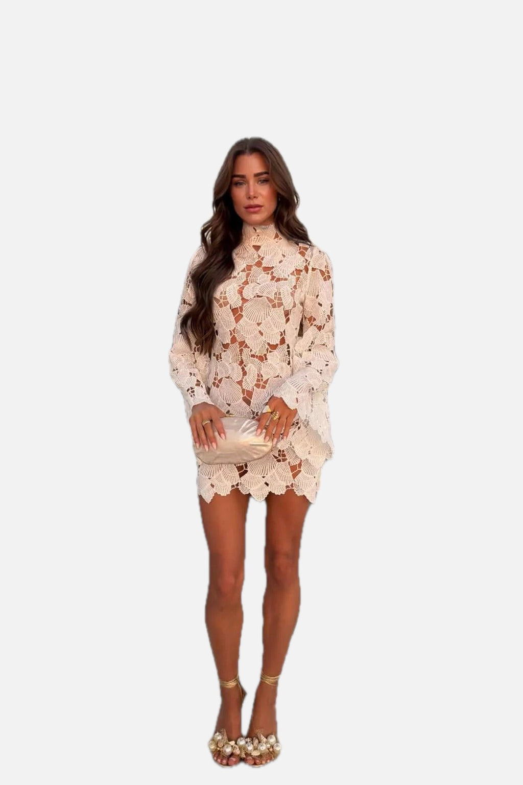 Hollow-Out Crochet Mini Dress – Women's Summer Mini Dress