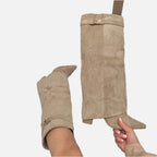 Beige Suede High Boots – Women's Autumn Winter Boots