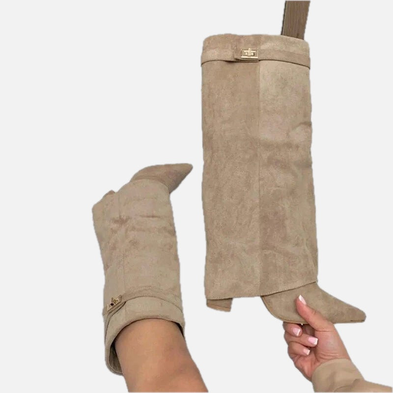 Beige Suede High Boots – Women's Autumn Winter Boots