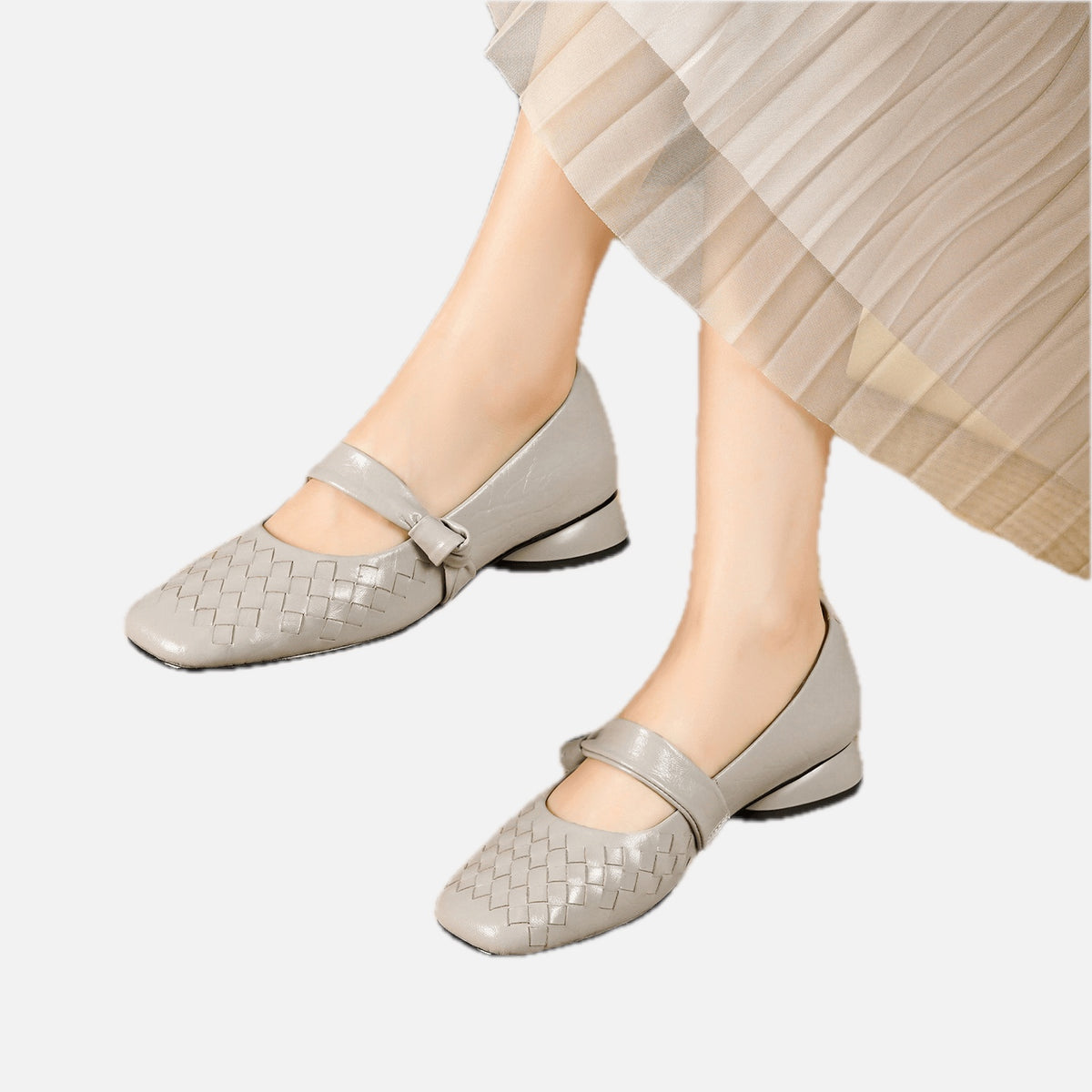 Woven Leather Flat Shoes – Women's Comfortable Everyday Flats