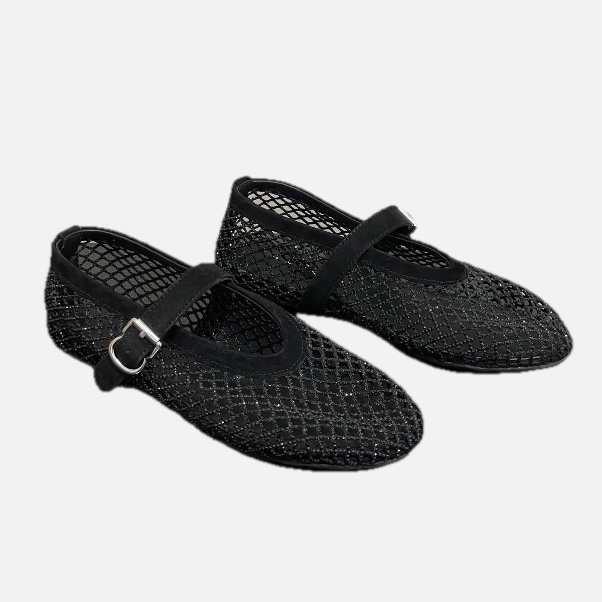 Black Rhinestone Mesh Ballet Flats – Women's Comfortable Everyday Ballet Flats