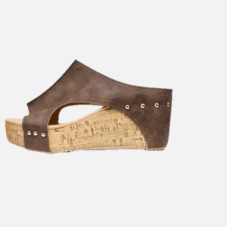 Cork Platform Wedge Slide Sandals