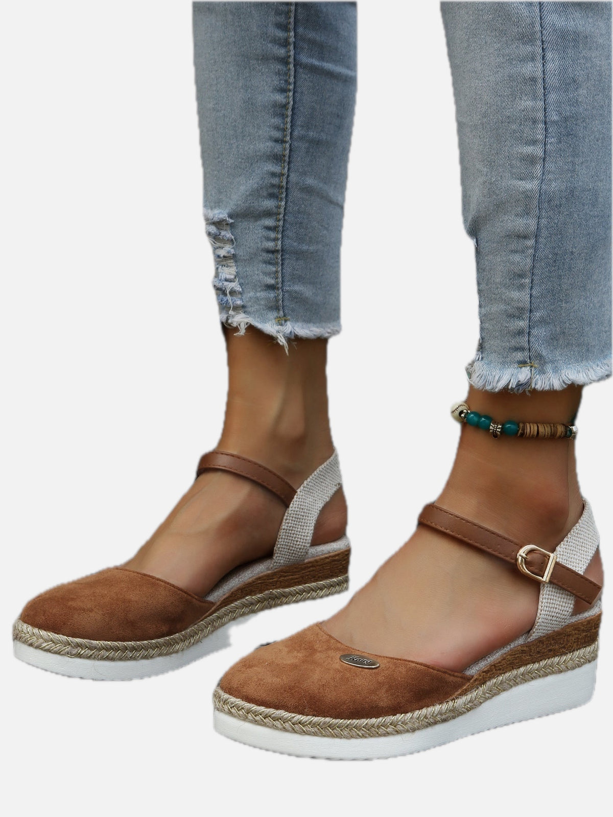 Closed-Toe Espadrille Wedge Sandals