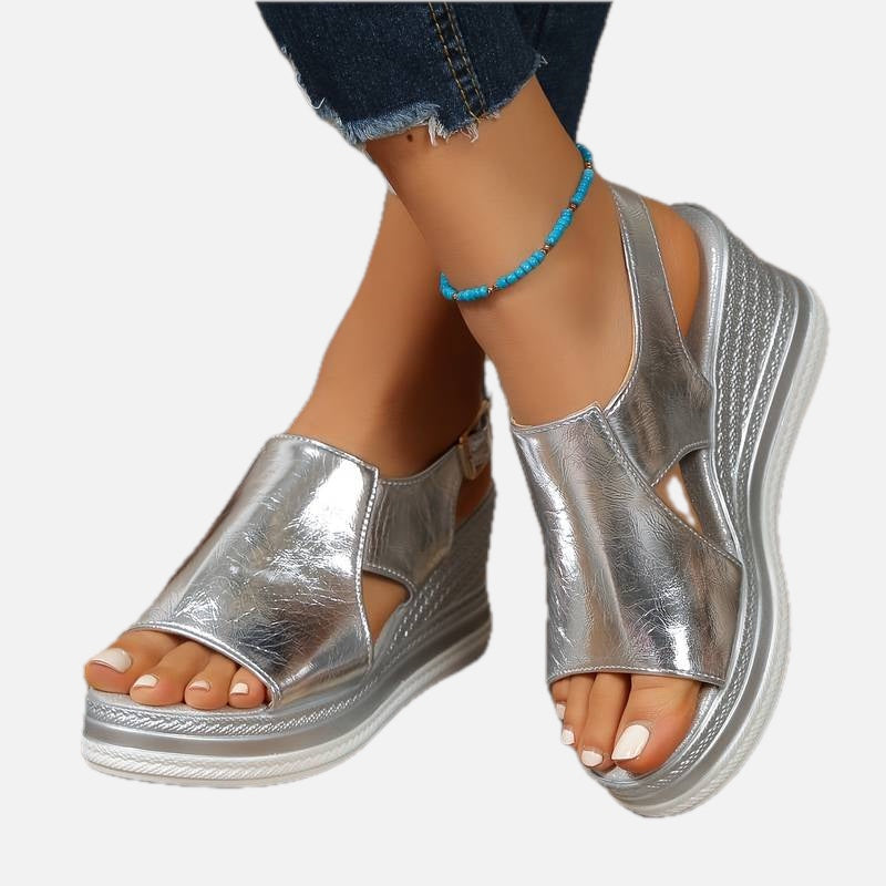 Metallic Platform Wedge Sandals