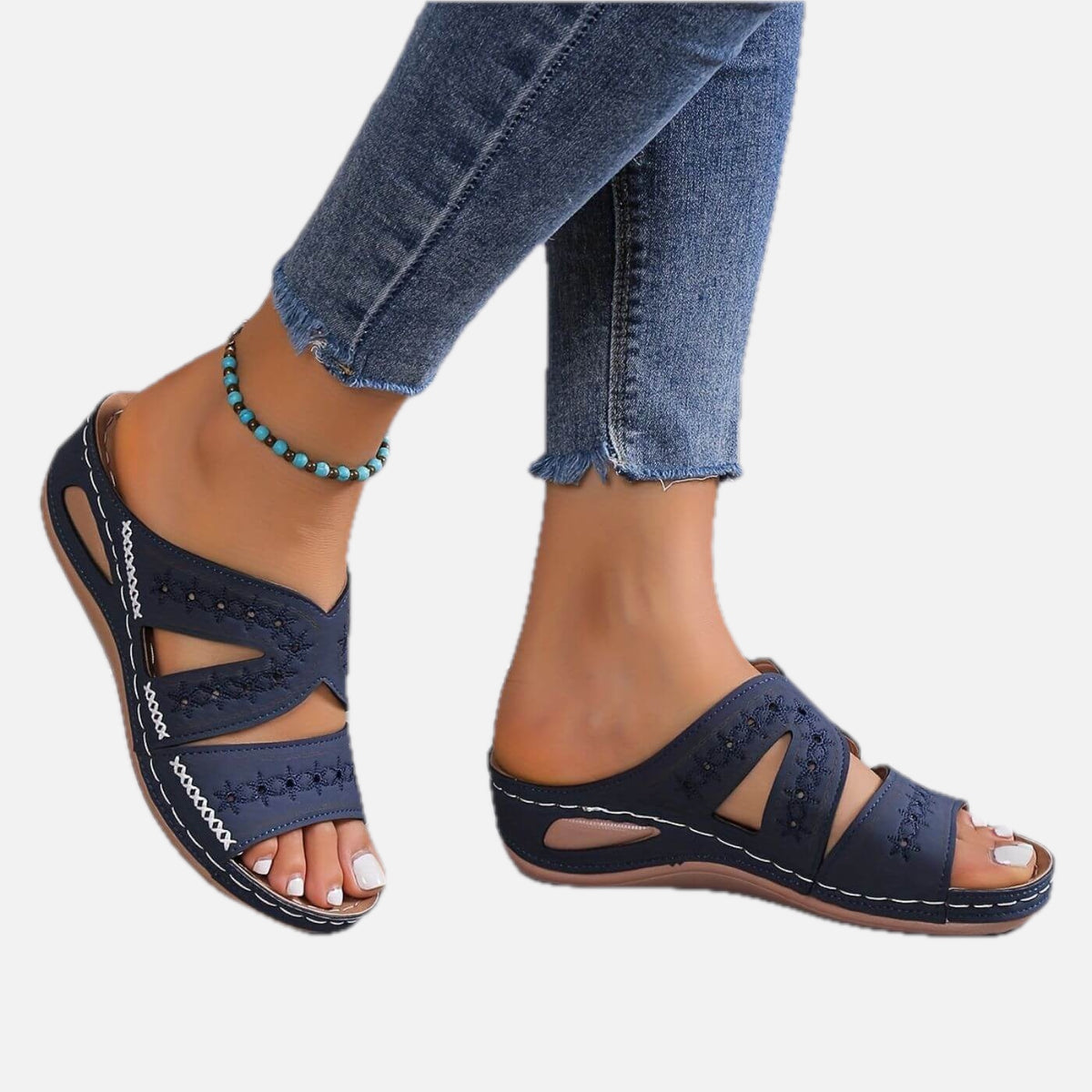 Embroidered Orthopedic Slide Sandals