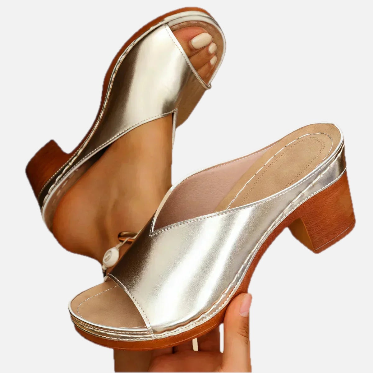 Metallic Block-Heel Mule Sandals