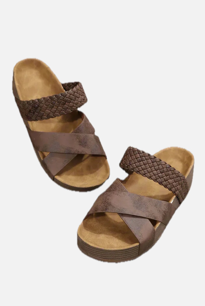 Woven Crossover Strap Wedge Sandals