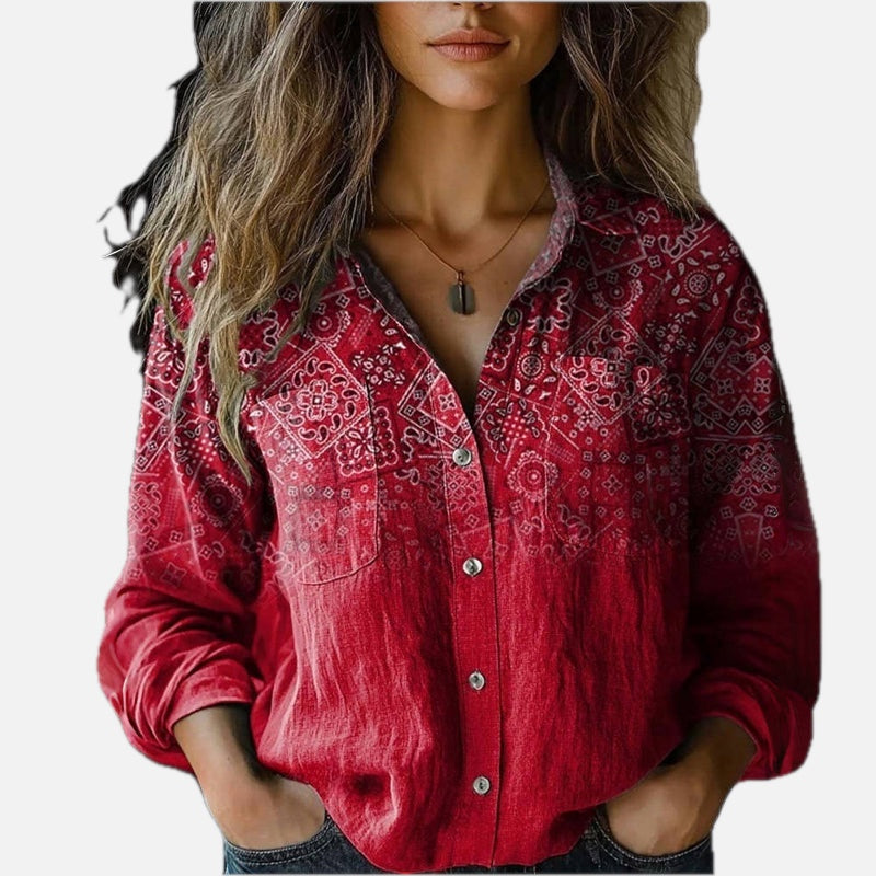 Bohemian Paisley Print Button-Up Blouse