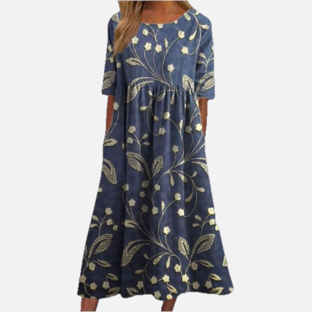 Floral Print Relaxed Midi Dress with Pockets