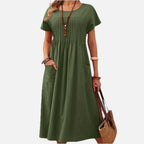 Pintuck Relaxed Midi Day Dress with Pockets
