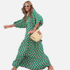 Spotted Print Tiered Boho Maxi Dress