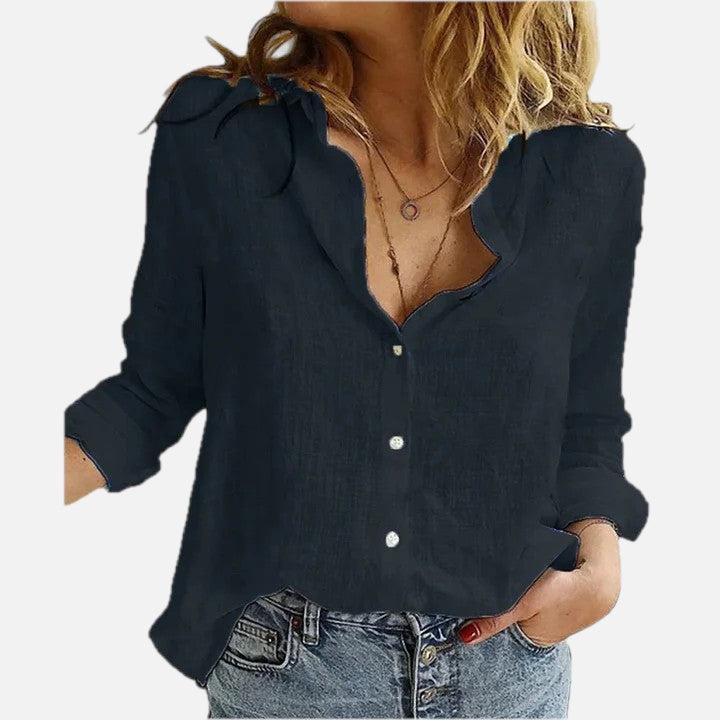 Linen Button-Down Shirt with Lapel Collar