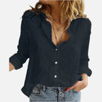 Linen Button-Down Shirt with Lapel Collar