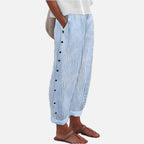 Striped Side-Button Trousers with Pockets