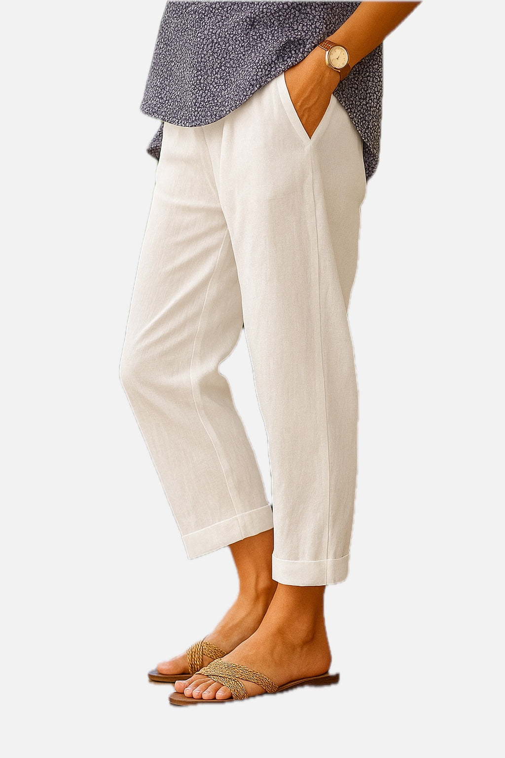 Cropped Linen Summer Trousers with Pockets