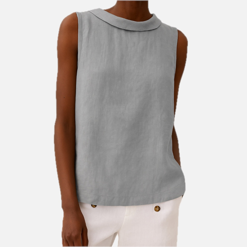 Sleeveless Roll-Neck Linen Top