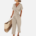 Wrap V-Neck Twist-Waist Cropped Jumpsuit