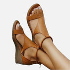 Orthopedic Ankle-Strap Wedge Sandals in Vegan Leather