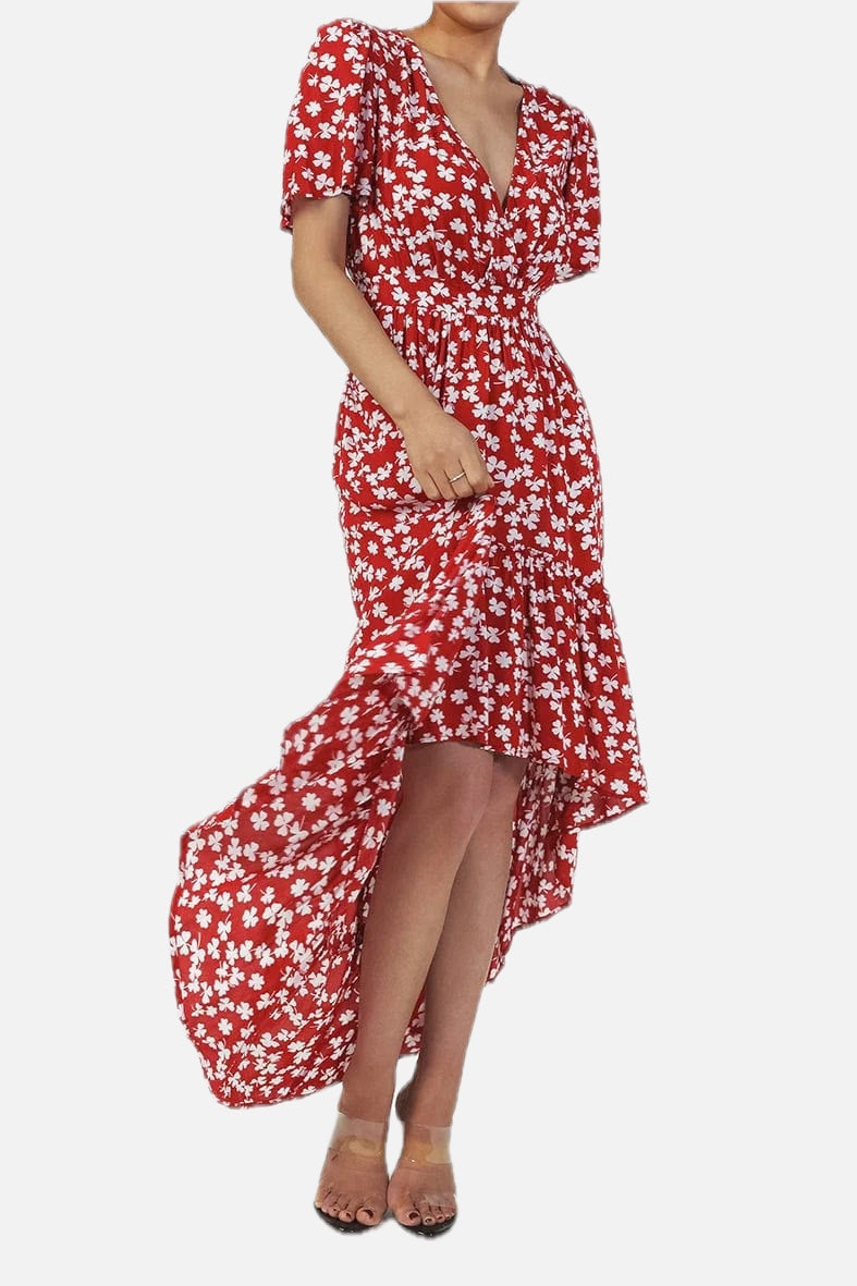 Red Floral Ibiza Midi Dress – Women's Boho Summer Beach & Holiday Dress | Meave & Ivy