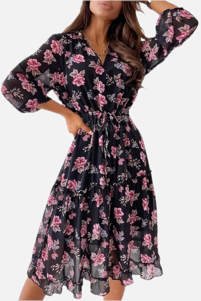 Black & Pink Floral Ibiza Dress – Women's Boho Summer Beach & Holiday Dress | Meave & Ivy
