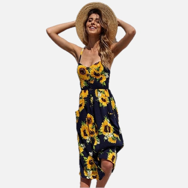 Black Floral Bohemian Spaghetti Strap Dress – Women's Boho Summer Beach & Holiday Dress | Meave & Iv