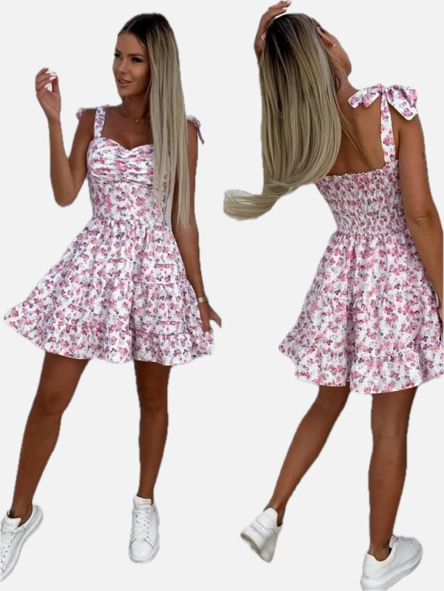 White Floral Ibiza Mini Dress – Women's Boho Summer Beach & Holiday Dress | Meave & Ivy