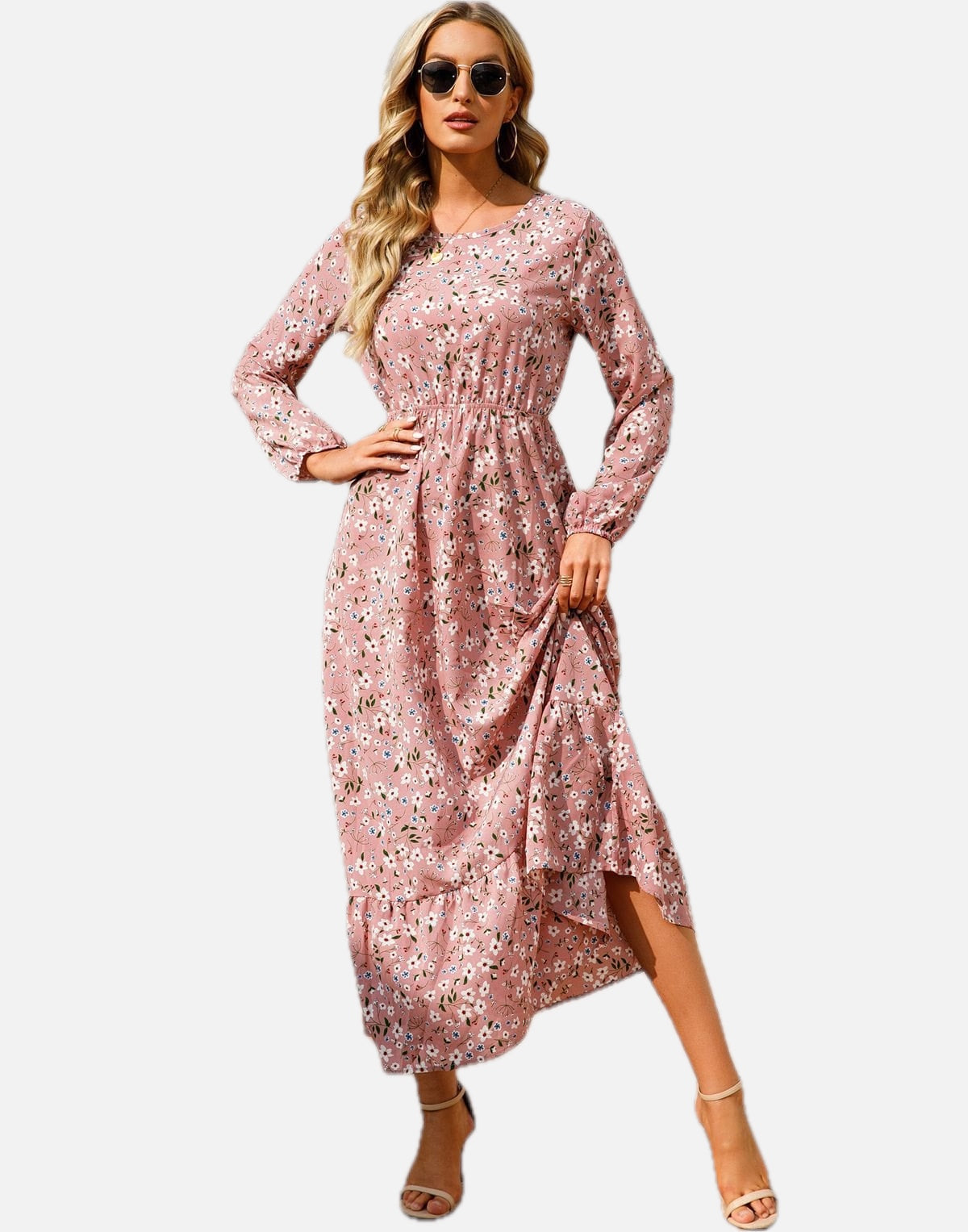 Pink Floral Long Sleeve Maxi Dress – Women's Summer Beach & Holiday Dress | Meave & Ivy