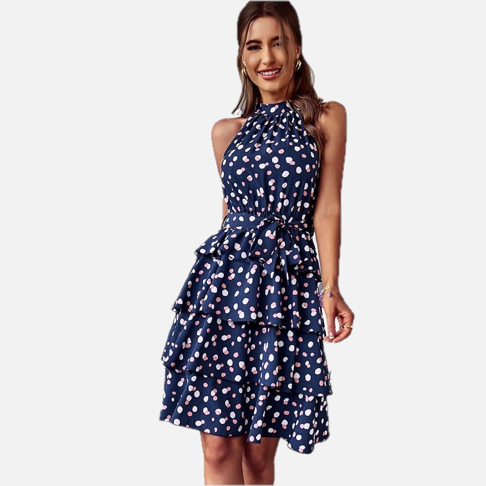 Blue Polka Dot Ibiza Mini Dress – Women's Boho Summer Party & Occasion Dress | Meave & Ivy