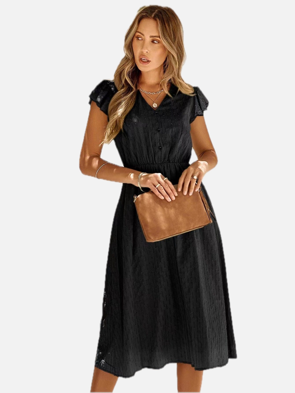 Black Ibiza V-Neck Midi Dress – Women's Boho Summer Beach & Holiday Dress | Meave & Ivy