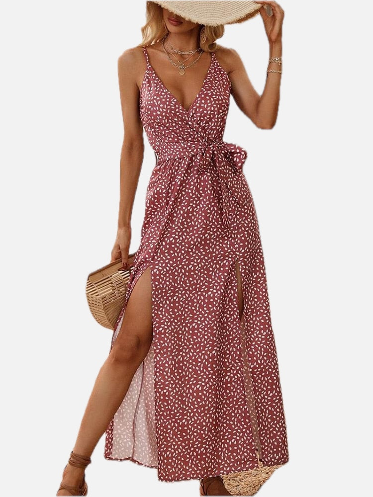 Red Polka Dot Bohemian V-Neck Dress – Women's Boho Summer Beach & Holiday Dress | Meave & Ivy
