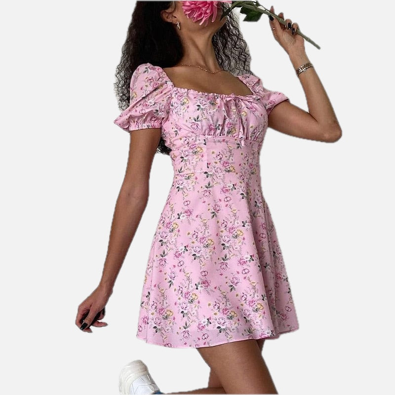 Pink Floral Bohemian Mini Dress – Women's Boho Summer Beach & Holiday Dress | Meave & Ivy