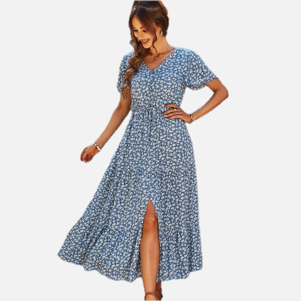 Bohemian V-Neck Dress – Women's Boho Summer Beach & Holiday Dress | Meave & Ivy