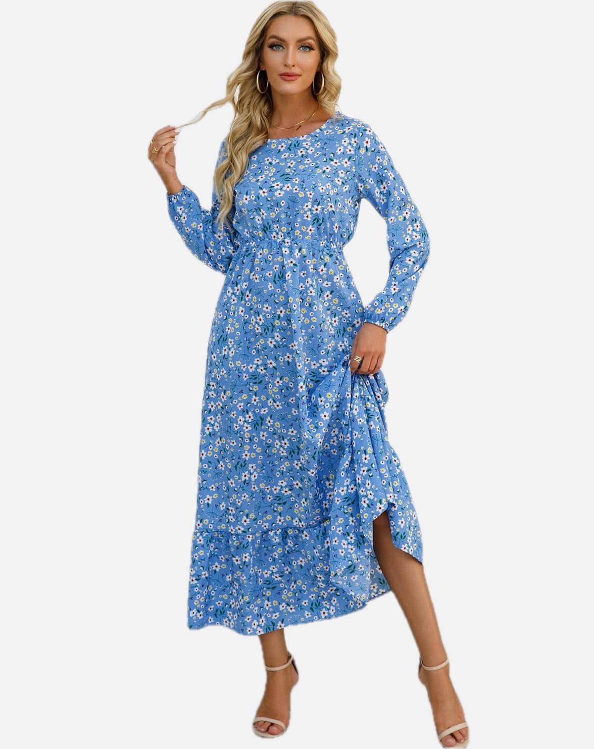 Blue Floral Ibiza Long Sleeve Maxi Dress – Women's Boho Summer Beach & Holiday Dress | Meave & Ivy