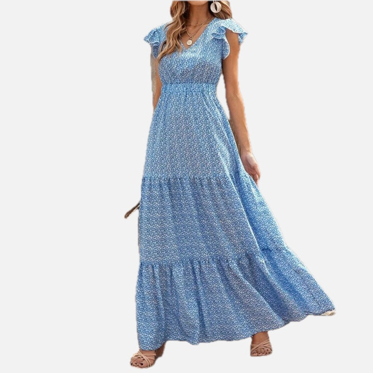 Boho V-Neck Floral Print Dress Short Sleeves | Meave & Ivy