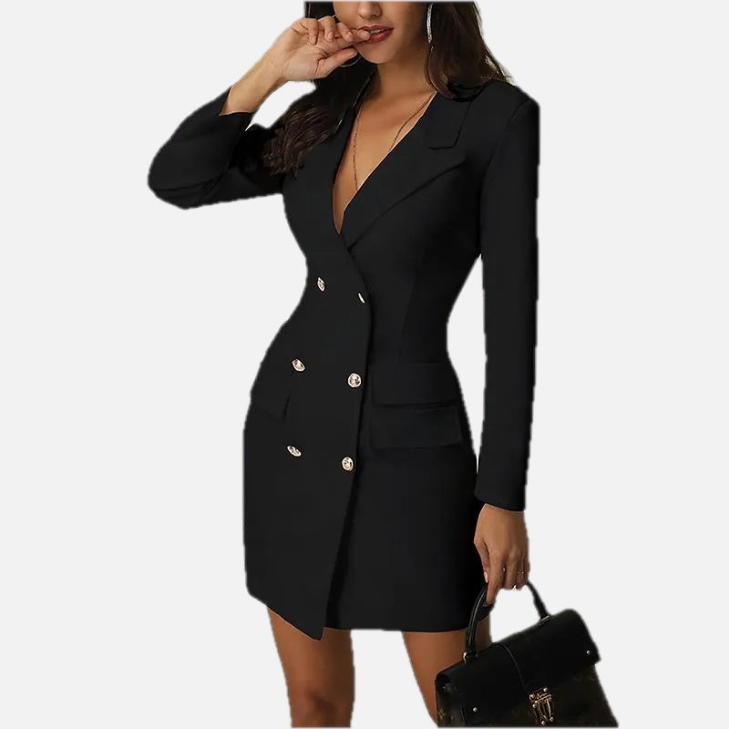 Double Breasted V-Neck Blazer Dress Elegant | Meave & Ivy