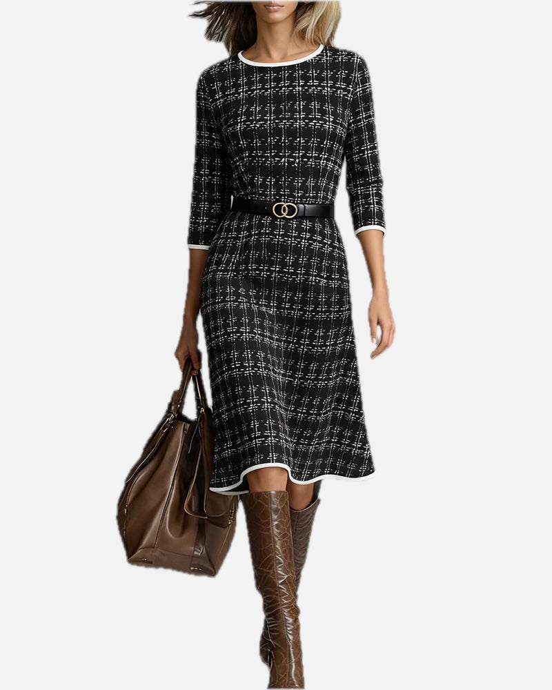 Knee Length A-Line Round Neck Three-Quarter Sleeve Autumn Dress | Meave & Ivy