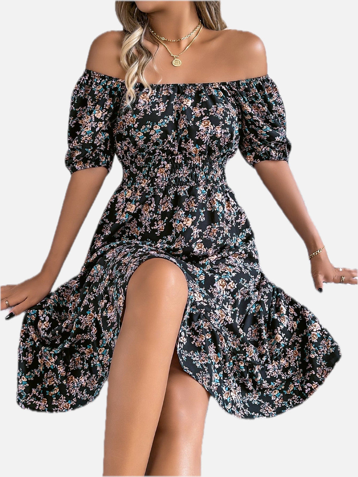 Square Neck Floral Dress with Frill Hem and High Waist | Meave & Ivy