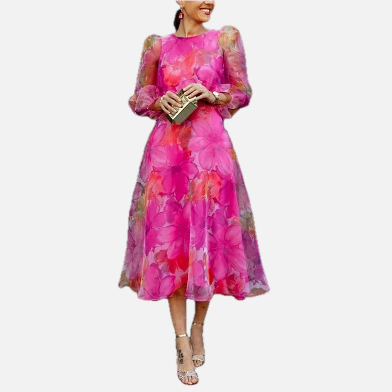Women's Puff Sleeve Formal Wedding Guest Midi Dress | Meave & Ivy