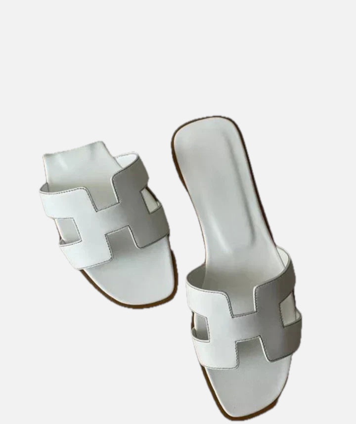 Women's Leather Slip-On H-Strap Low Heel Summer Sandals | Meave & Ivy